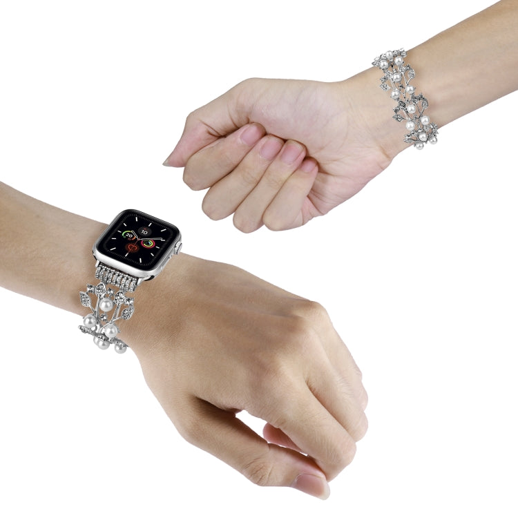 Four-leaf Bead Metal Watch Band For Apple Watch 8 41mm(Silver) - Watch Bands by PMC TechLife | Online Shopping South Africa | PMC TechLife