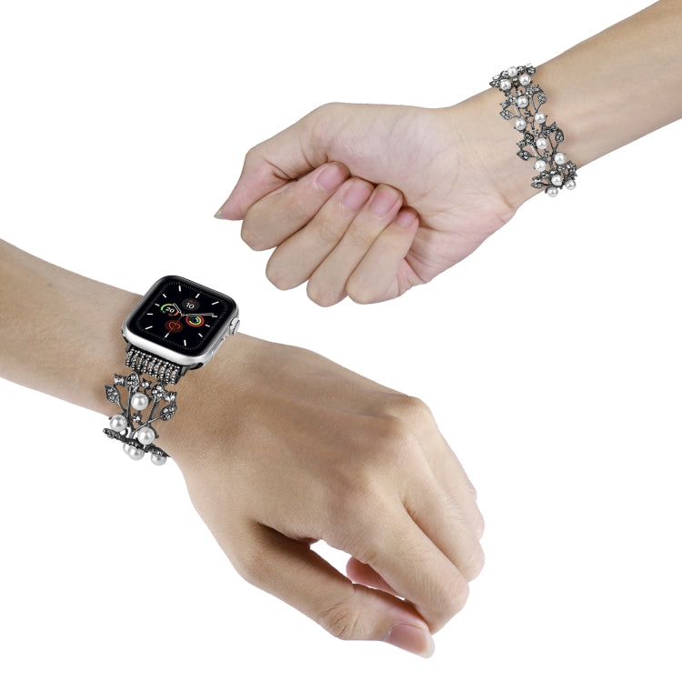 Four-leaf Bead Metal Watch Band For Apple Watch 7 41mm(Black) - Watch Bands by PMC TechLife | Online Shopping South Africa | PMC TechLife