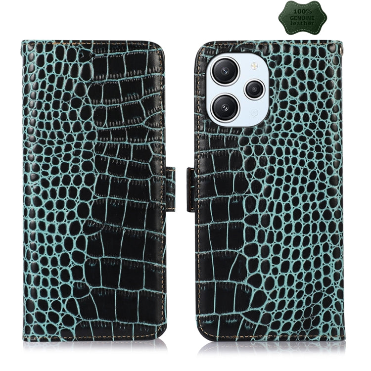 For Xiaomi Redmi 12 Crocodile Top Layer Cowhide Leather Phone Case(Green) - Xiaomi Cases by PMC TechLife | Online Shopping South Africa | PMC TechLife
