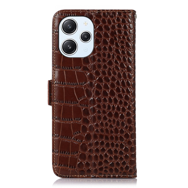 For Xiaomi Redmi 12 Crocodile Top Layer Cowhide Leather Phone Case(Brown) - Xiaomi Cases by PMC TechLife | Online Shopping South Africa | PMC TechLife
