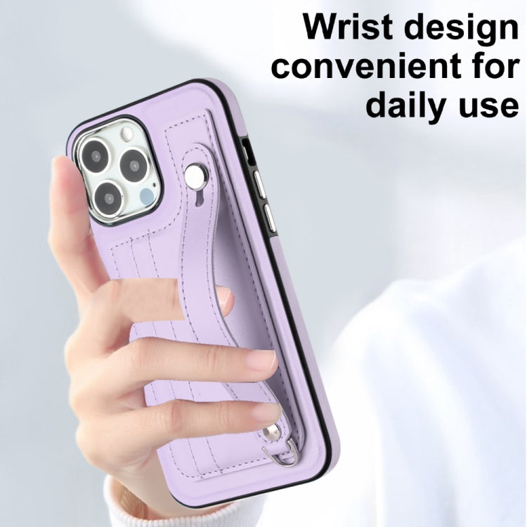 For iPhone 14 Pro Max Shockproof Leather Phone Case with Wrist Strap(Purple) - free shipping - PMC TechLife - Order now!