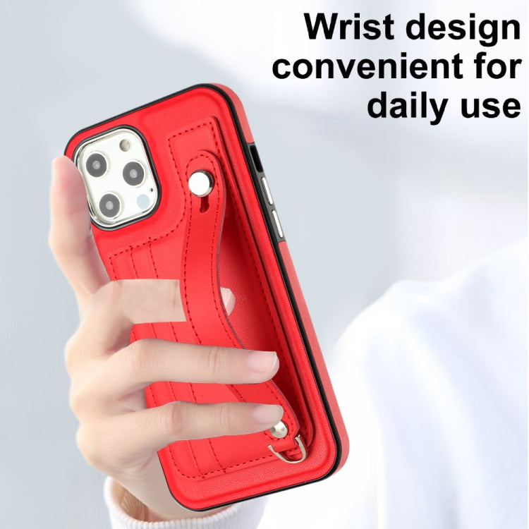 For iPhone 12 Pro Max Shockproof Leather Phone Case with Wrist Strap(Red) - free shipping - PMC TechLife - Order now!