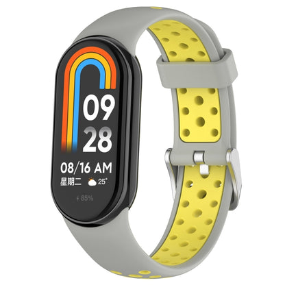 For Xiaomi Mi Band 8 Two-color Steel Plug Silicone Watch Band(Grey Yellow) - Watch Bands by PMC Jewellery | Online Shopping South Africa | PMC Jewellery