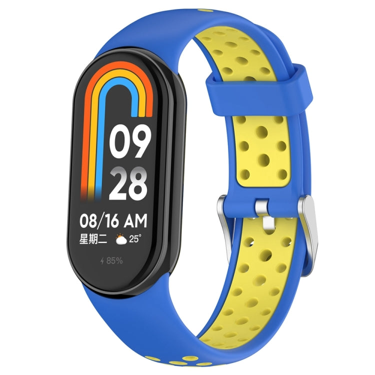 For Xiaomi Mi Band 8 Two-color Steel Plug Silicone Watch Band(Blue Yellow) - Watch Bands by PMC Jewellery | Online Shopping South Africa | PMC Jewellery