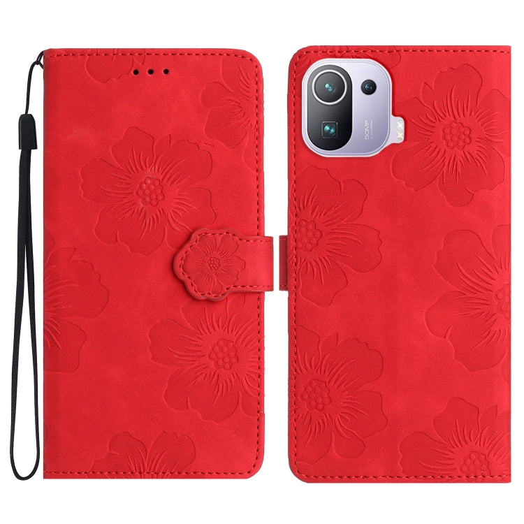 For Xiaomi Mi 11 Pro Flower Embossing Pattern Leather Phone Case(Red) - Xiaomi Cases by PMC Jewellery | Online Shopping South Africa | PMC Jewellery