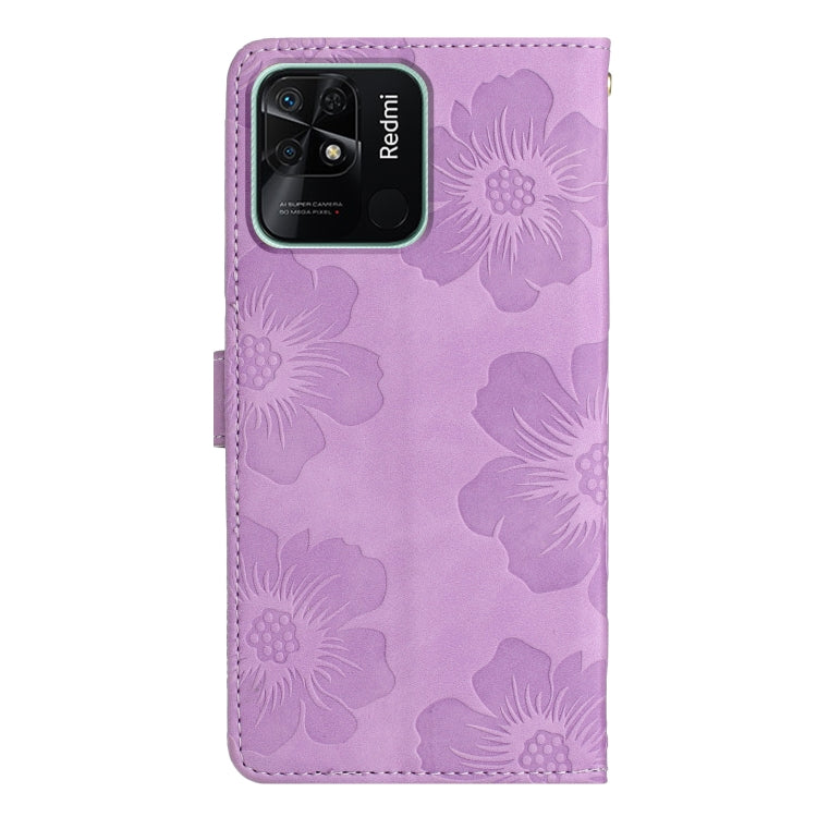 For Xiaomi Redmi 10C Flower Embossing Pattern Leather Phone Case(Purple) - Xiaomi Cases by PMC Jewellery | Online Shopping South Africa | PMC Jewellery