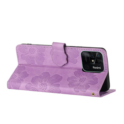 For Xiaomi Redmi 10C Flower Embossing Pattern Leather Phone Case(Purple) - Xiaomi Cases by PMC Jewellery | Online Shopping South Africa | PMC Jewellery