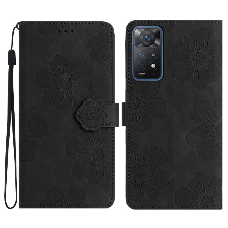 For Xiaomi Redmi Note 11 Pro 5G Global Flower Embossing Pattern Leather Phone Case(Black) - Redmi Note 11 Pro Case by PMC Jewellery | Online Shopping South Africa | PMC Jewellery