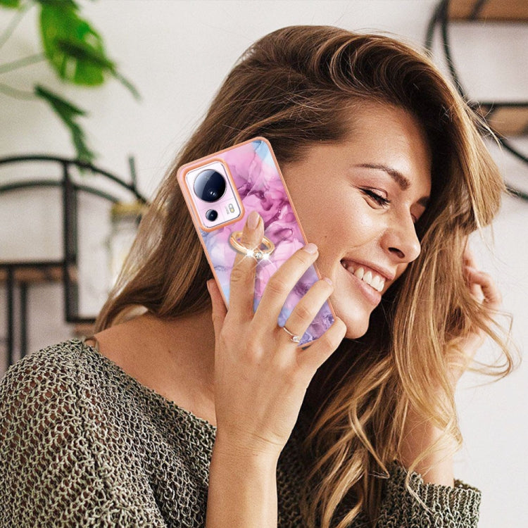 For Xiaomi 13 Lite 5G Electroplating Marble Dual-side IMD Phone Case with Ring(Pink 013) - free shipping - PMC TechLife - Order now!