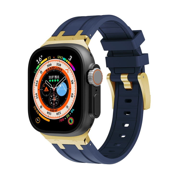 AP Silicone Watch Band For Apple Watch 3 38mm(Gold Blue) - Watch Bands by PMC TechLife | Online Shopping South Africa | PMC TechLife