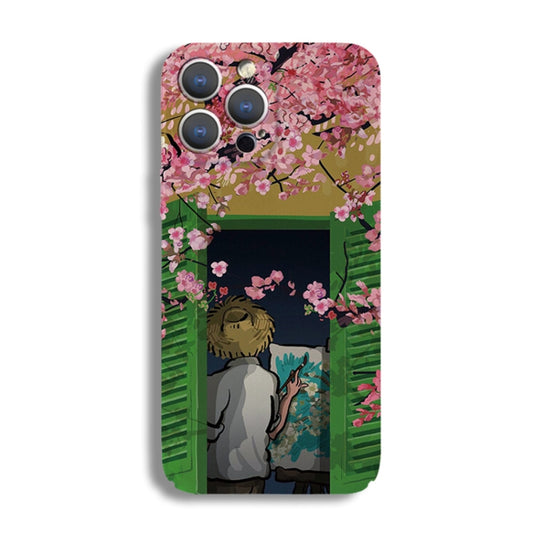 For iPhone 14 Precise Hole Oil Painting Pattern PC Phone Case(Peach Blossom) - iPhone 14 Cases by PMC Jewellery | Online Shopping South Africa | PMC Jewellery