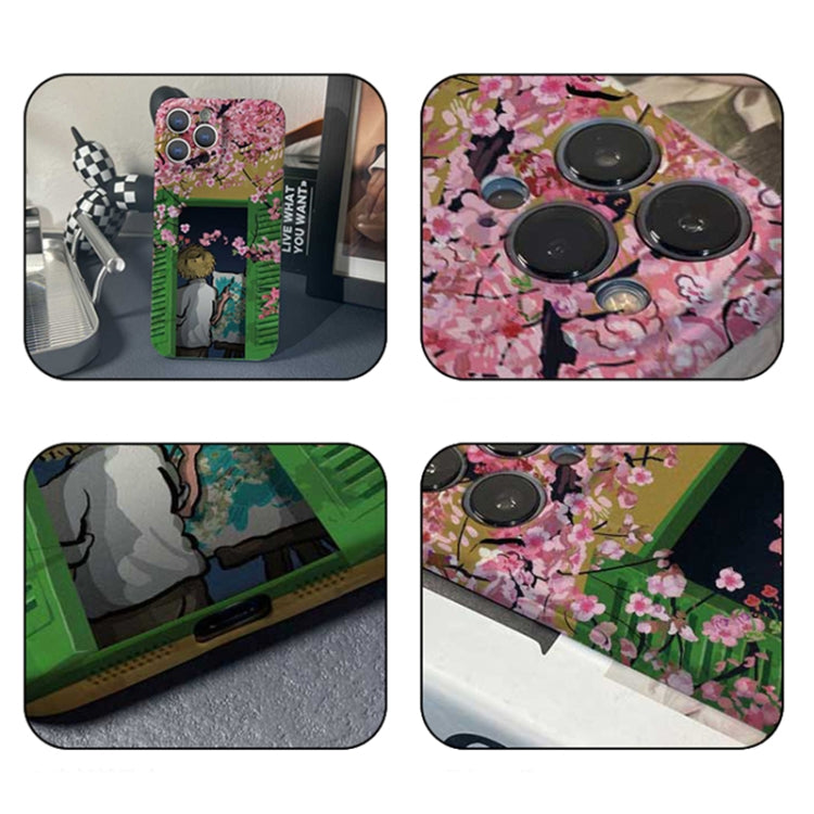 For iPhone 13 mini Precise Hole Oil Painting Pattern PC Phone Case(Peach Blossom) - free shipping - PMC TechLife - Order now!