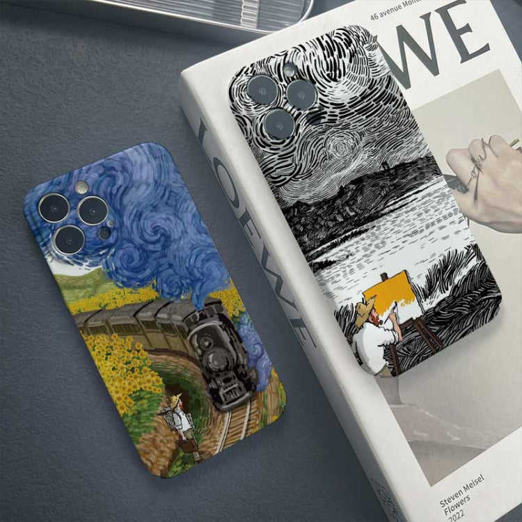 For iPhone 12 Pro Precise Hole Oil Painting Pattern PC Phone Case(Evening Breeze) - iPhone 12 / 12 Pro Cases by PMC TechLife | Online Shopping South Africa | PMC TechLife