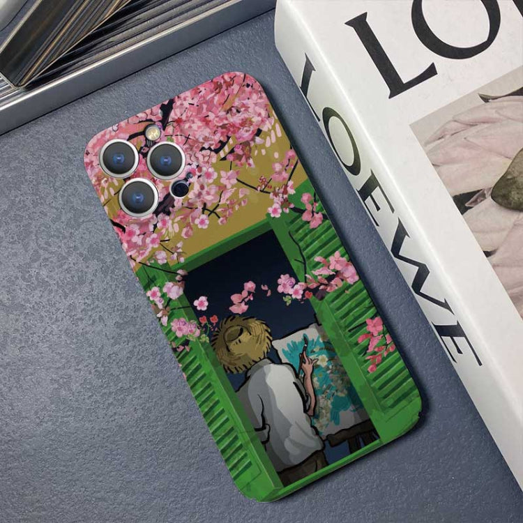 For iPhone 12 Pro Precise Hole Oil Painting Pattern PC Phone Case(Peach Blossom) - iPhone 12 / 12 Pro Cases by PMC TechLife | Online Shopping South Africa | PMC TechLife