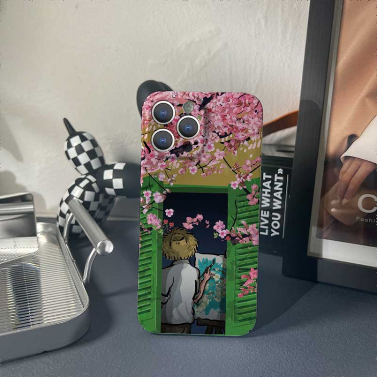 For iPhone 11 Pro Precise Hole Oil Painting Pattern PC Phone Case(Peach Blossom) - iPhone 11 Pro Cases by PMC TechLife | Online Shopping South Africa | PMC TechLife