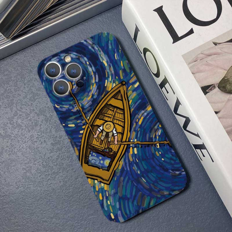 For iPhone XR Precise Hole Oil Painting Pattern PC Phone Case(Boating) - More iPhone Cases by PMC TechLife | Online Shopping South Africa | PMC TechLife