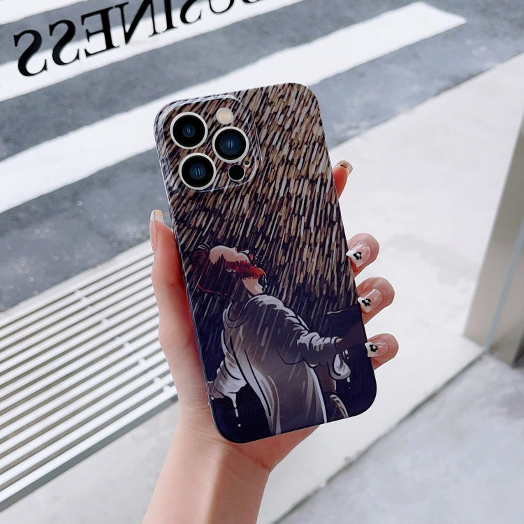 For iPhone 14 Precise Hole Oil Painting Pattern PC Phone Case(Rain) - iPhone 14 Cases by PMC TechLife | Online Shopping South Africa | PMC TechLife