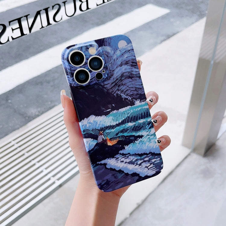 For iPhone 14 Precise Hole Oil Painting Pattern PC Phone Case(Sea Wave) - iPhone 14 Cases by PMC Jewellery | Online Shopping South Africa | PMC Jewellery