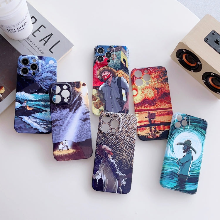 For iPhone 14 Precise Hole Oil Painting Pattern PC Phone Case(Rain) - iPhone 14 Cases by PMC Jewellery | Online Shopping South Africa | PMC Jewellery