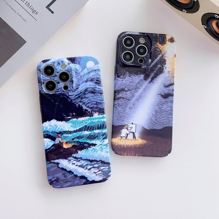 For iPhone 12 mini Precise Hole Oil Painting Pattern PC Phone Case(Sunset) - iPhone 12 mini Cases by PMC TechLife | Online Shopping South Africa | PMC TechLife