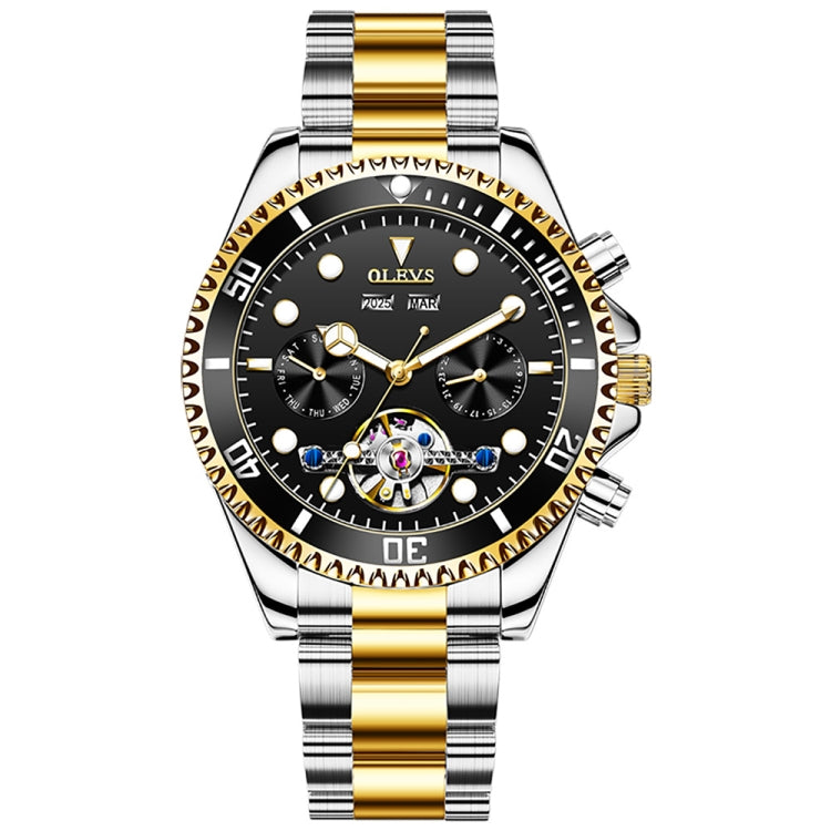 OLEVS 6605 Men Multifunctional Waterproof Mechanical Watch(Black + Gold) - Metal Strap Watches by OLEVS | Online Shopping South Africa | PMC Jewellery | Buy Now Pay Later Mobicred