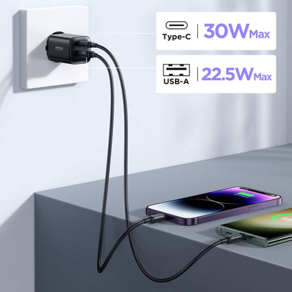 JOYROOM TCF08 30W USB+USB-C / Type-C Dual Port Charger, Plug:EU Plug(Black) - USB Charger by JOYROOM | Online Shopping South Africa | PMC Jewellery