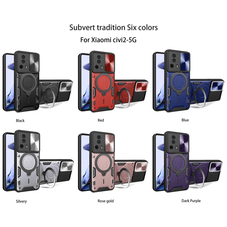 For Xiaomi 13 Lite / Civi 2 5G CD Texture Sliding Camshield Magnetic Holder Phone Case(Silver) - free shipping - PMC TechLife - Order now!