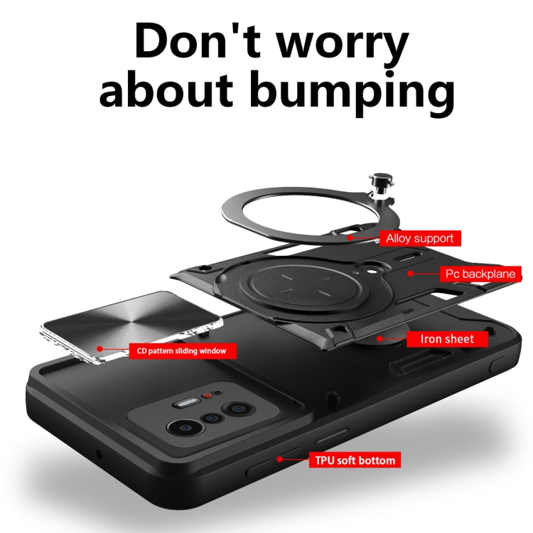 For Xiaomi 11T CD Texture Sliding Camshield Magnetic Holder Phone Case(Black) - free shipping - PMC TechLife - Order now!