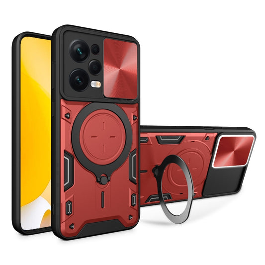 For Xiaomi Redmi Note 12 Pro 5G CD Texture Sliding Camshield Magnetic Holder Phone Case(Red) - Note 12 Pro Cases by PMC Jewellery | Online Shopping South Africa | PMC Jewellery