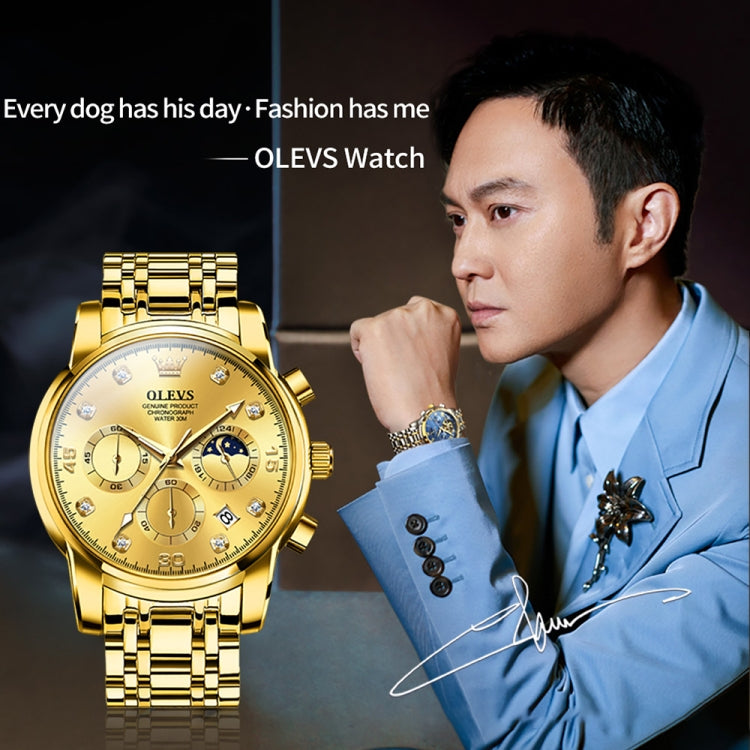 OLEVS 2889 Men Multifunctional Luminous Waterproof Quartz Watch(Gold) - Metal Strap Watches by OLEVS | Online Shopping South Africa | PMC Jewellery | Buy Now Pay Later Mobicred