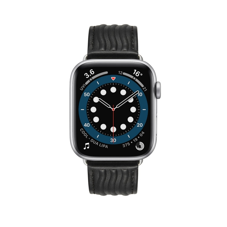 Embossed Line Genuine Leather Watch Band For Apple Watch 8 45mm(Black) - Watch Bands by PMC Jewellery | Online Shopping South Africa | PMC Jewellery