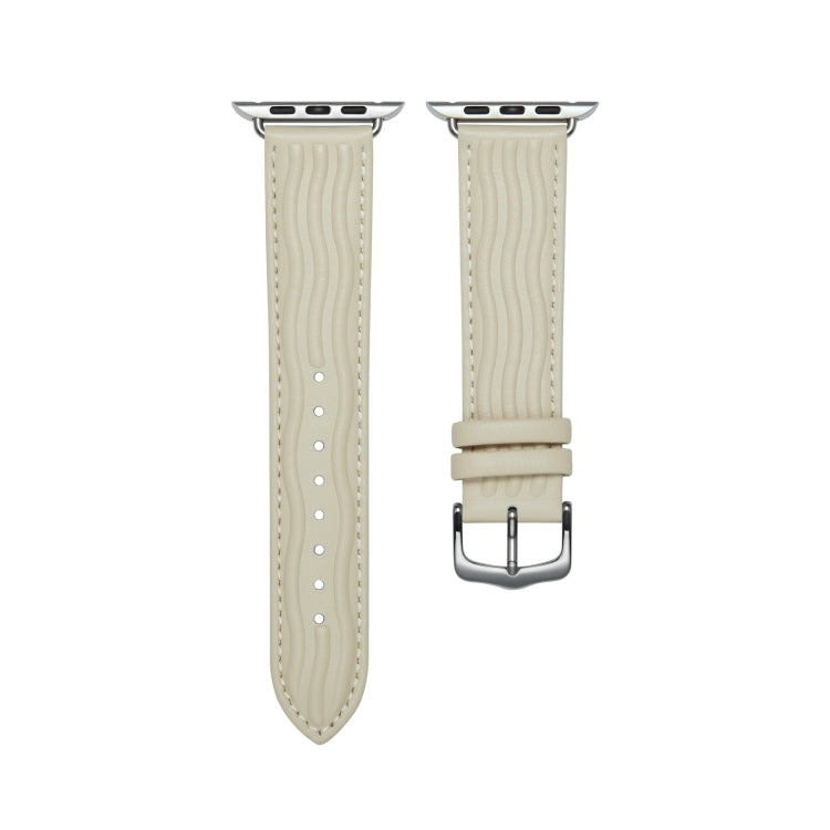 Embossed Line Genuine Leather Watch Band For Apple Watch 8 45mm(Milky White) - Watch Bands by PMC Jewellery | Online Shopping South Africa | PMC Jewellery