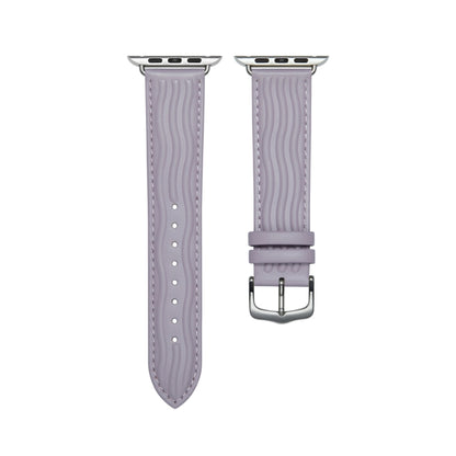 Embossed Line Genuine Leather Watch Band For Apple Watch SE 2022 44mm(Lavender Purple) - Watch Bands by PMC Jewellery | Online Shopping South Africa | PMC Jewellery