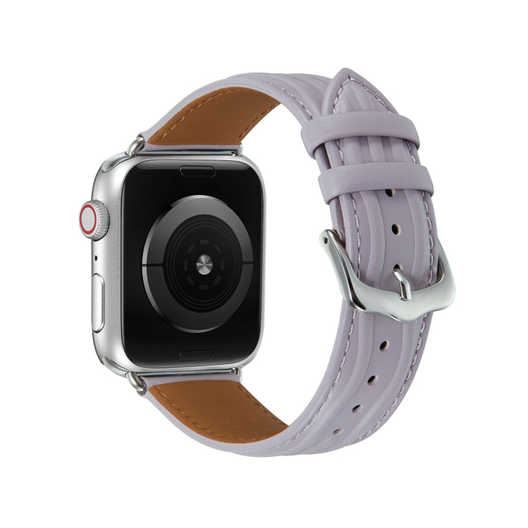 Embossed Line Genuine Leather Watch Band For Apple Watch SE 2022 44mm(Lavender Purple) - Watch Bands by PMC Jewellery | Online Shopping South Africa | PMC Jewellery