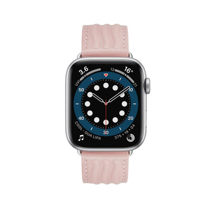 Embossed Line Genuine Leather Watch Band For Apple Watch 7 45mm(Pink) - Watch Bands by PMC Jewellery | Online Shopping South Africa | PMC Jewellery