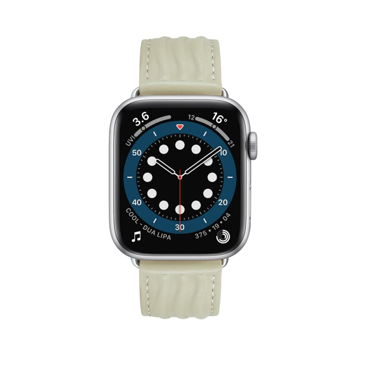 Embossed Line Genuine Leather Watch Band For Apple Watch 5 40mm(Milky White) - Watch Bands by PMC TechLife | Online Shopping South Africa | PMC TechLife