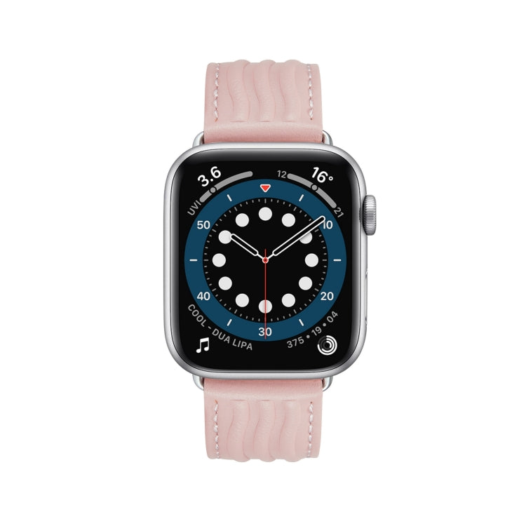 Embossed Line Genuine Leather Watch Band For Apple Watch 4 44mm(Pink) - Watch Bands by PMC TechLife | Online Shopping South Africa | PMC TechLife