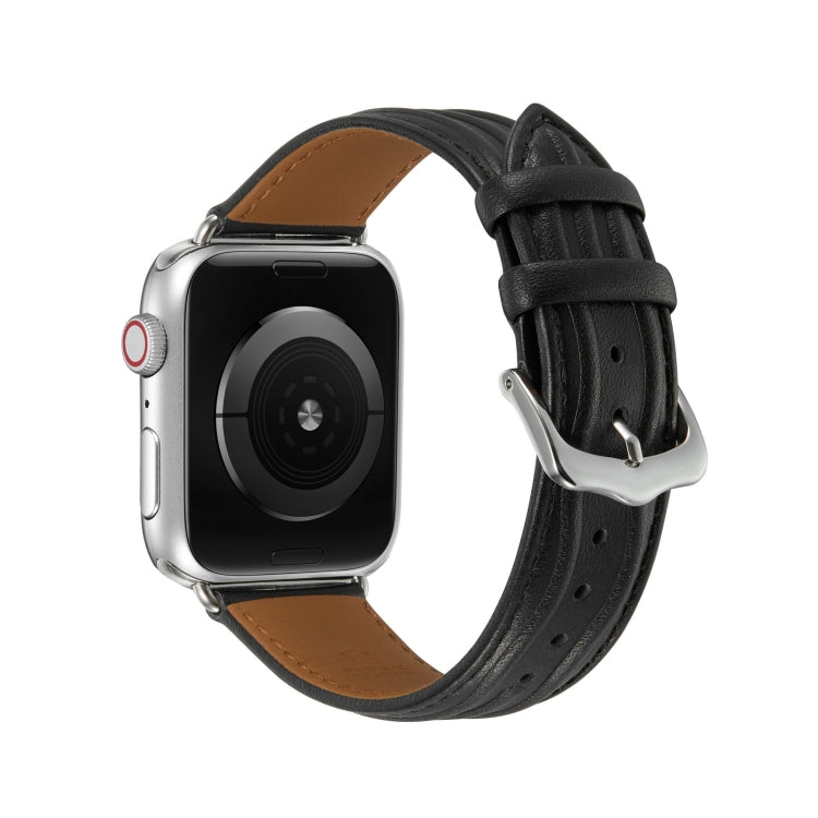 Embossed Line Genuine Leather Watch Band For Apple Watch 3 38mm(Black) - Watch Bands by PMC TechLife | Online Shopping South Africa | PMC TechLife