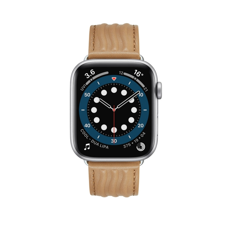 Embossed Line Genuine Leather Watch Band For Apple Watch 3 38mm(Khaki) - Watch Bands by PMC TechLife | Online Shopping South Africa | PMC TechLife