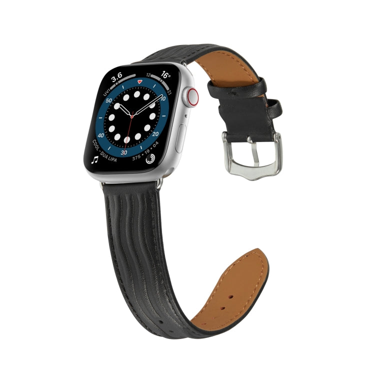 Embossed Line Genuine Leather Watch Band For Apple Watch 3 42mm(Black) - Watch Bands by PMC Jewellery | Online Shopping South Africa | PMC Jewellery