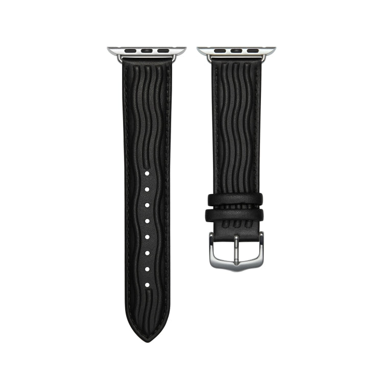 Embossed Line Genuine Leather Watch Band For Apple Watch 42mm(Black) - Watch Bands by PMC Jewellery | Online Shopping South Africa | PMC Jewellery