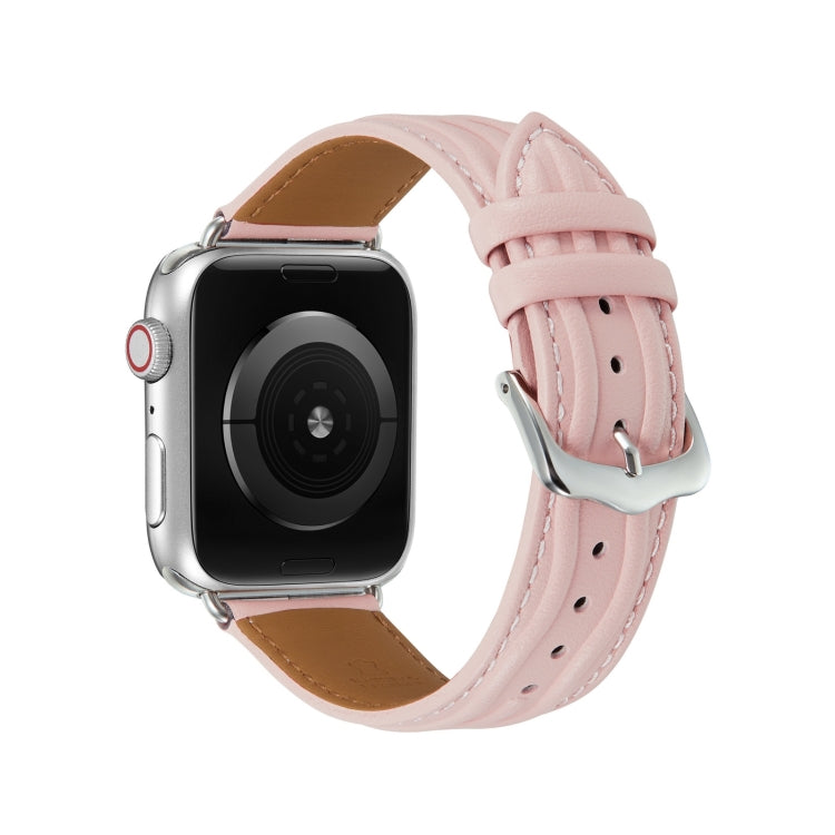 Embossed Line Genuine Leather Watch Band For Apple Watch 42mm(Pink) - Watch Bands by PMC TechLife | Online Shopping South Africa | PMC TechLife