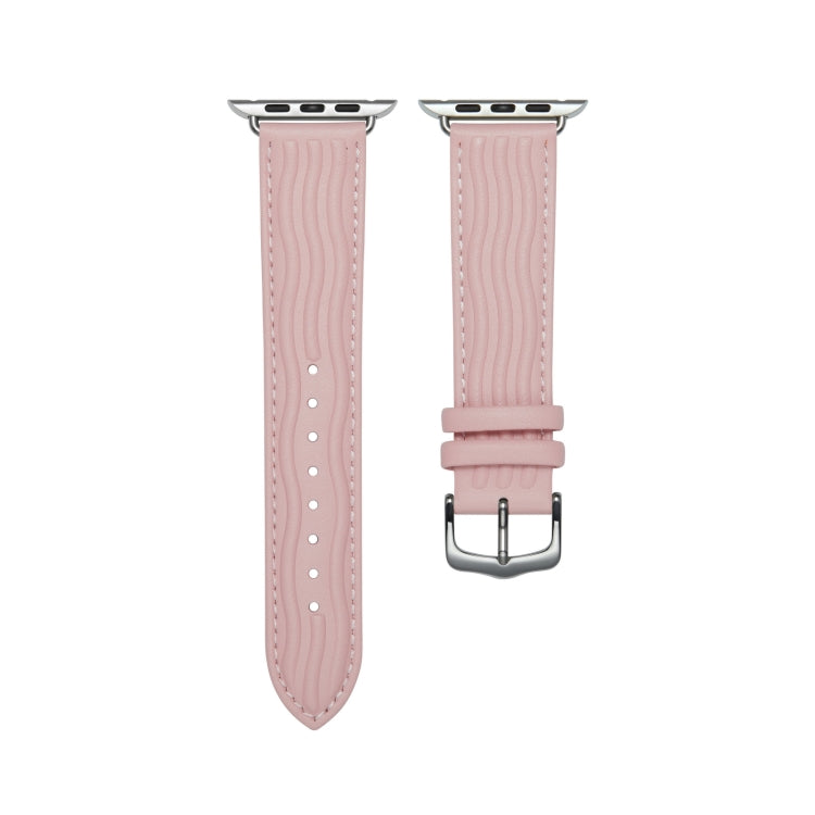 Embossed Line Genuine Leather Watch Band For Apple Watch 38mm(Pink) - Watch Bands by PMC TechLife | Online Shopping South Africa | PMC TechLife