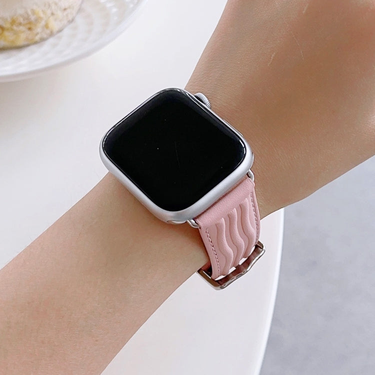Embossed Line Genuine Leather Watch Band For Apple Watch 38mm(Pink) - Watch Bands by PMC TechLife | Online Shopping South Africa | PMC TechLife