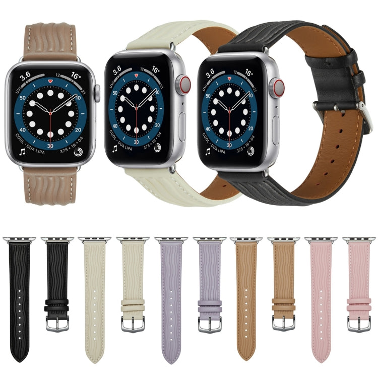 Embossed Line Genuine Leather Watch Band For Apple Watch 3 42mm(Black) - Watch Bands by PMC TechLife | Online Shopping South Africa | PMC TechLife