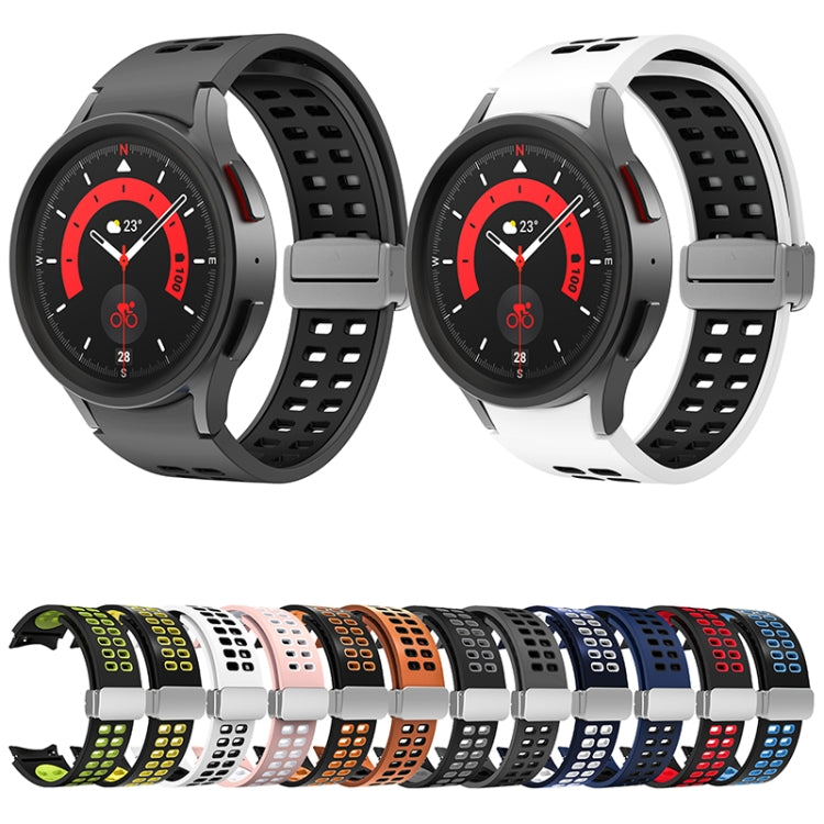 For Samsung Galaxy Watch5 Double-row Hole Folding Buckle Silicone Watch Band(Blue Black) - Watch Bands by PMC TechLife | Online Shopping South Africa | PMC TechLife