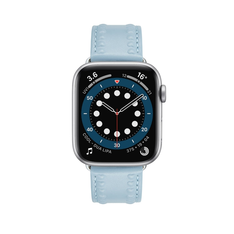 Embossed Love Genuine Leather Watch Band For Apple Watch 8 41mm(Blue) - Watch Bands by PMC Jewellery | Online Shopping South Africa | PMC Jewellery