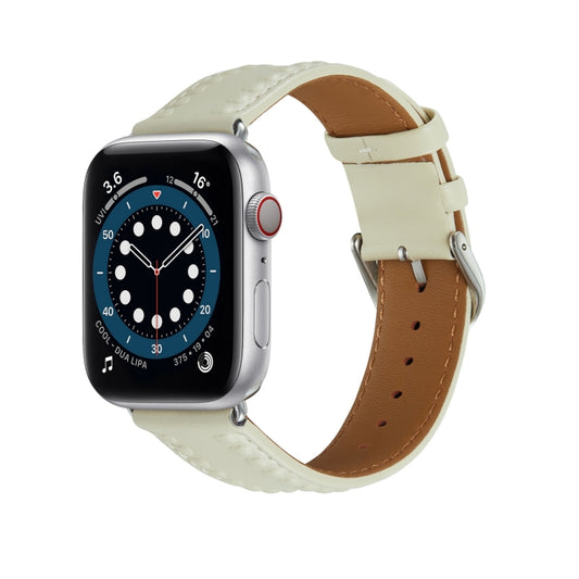 Embossed Love Genuine Leather Watch Band For Apple Watch SE 2022 44mm(Milky White) - Watch Bands by PMC Jewellery | Online Shopping South Africa | PMC Jewellery