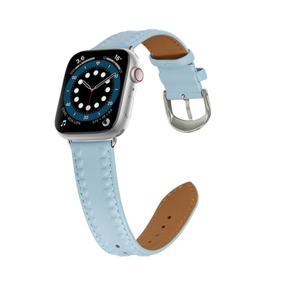 Embossed Love Genuine Leather Watch Band For Apple Watch 7 41mm(Blue) - Watch Bands by PMC Jewellery | Online Shopping South Africa | PMC Jewellery