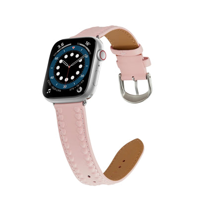 Embossed Love Genuine Leather Watch Band For Apple Watch SE 44mm(Pink) - Watch Bands by PMC Jewellery | Online Shopping South Africa | PMC Jewellery